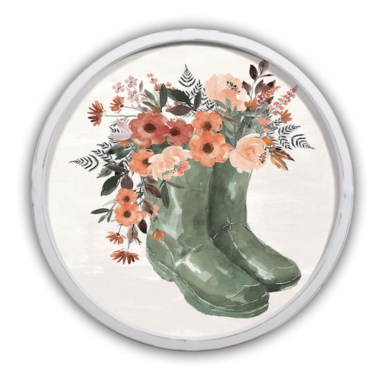 Green Floral Rainboots White Framed Print